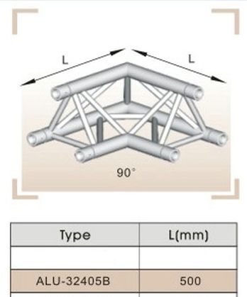 ALUTRUSS ALU32405B ALUMINIUM TWO-WAY TRI-TRUSS CORNER / 290MM