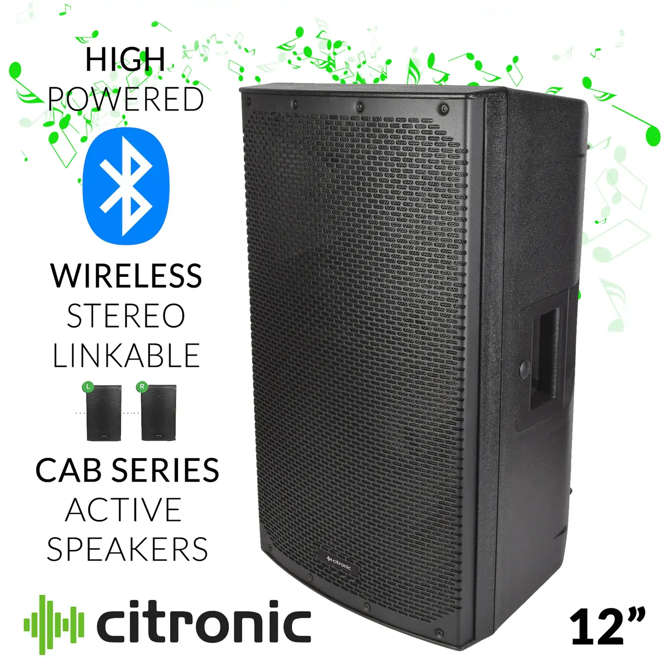 Citronic 12 inch Bluetooth Stereo Linkable 2400W PA Speaker - Image 2