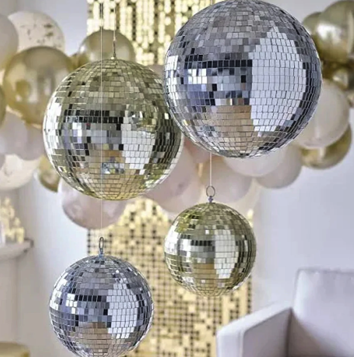 Mirror Ball Deco Set 12 inch balls(1 Gold + 1 Silver) plus motors - Image 3