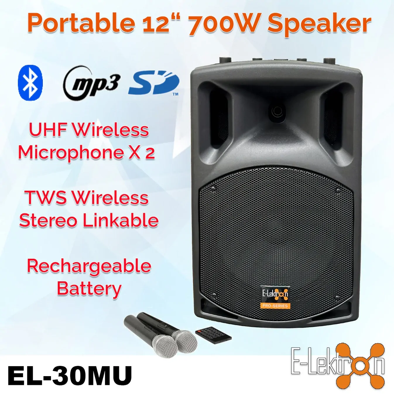 E-Lektron EL30-MUH 700W 12 inch Bluetooth PA Speaker System - Image 2