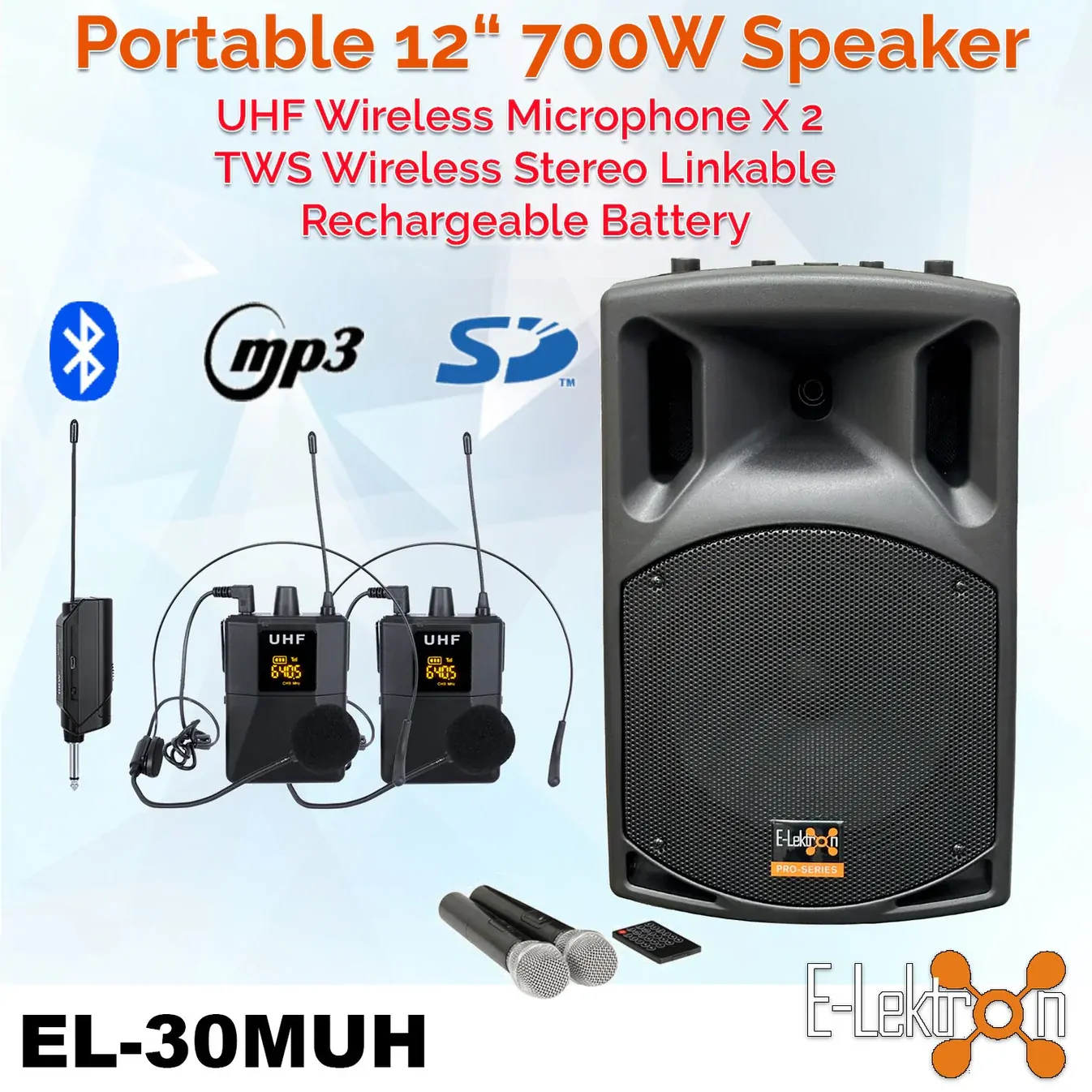 E-Lektron EL30-MUH 700W 12 inch Bluetooth PA Speaker System