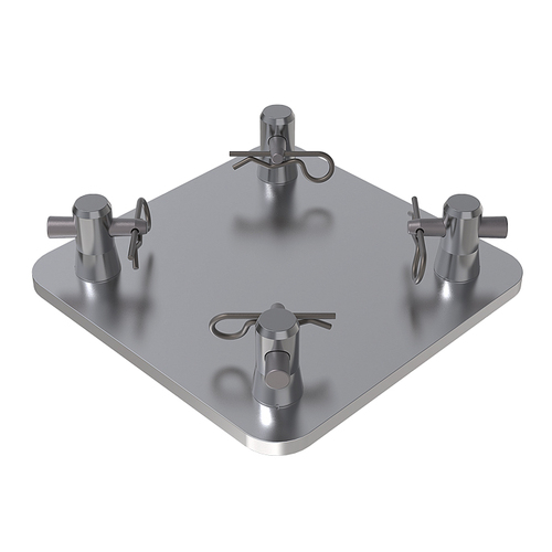 GLOBAL TRUSS F14 Truss 115mm x 115mm x 5mm Square Aluminium Base Plate with Half-Spigots, Pins & R-Clips - Image 2